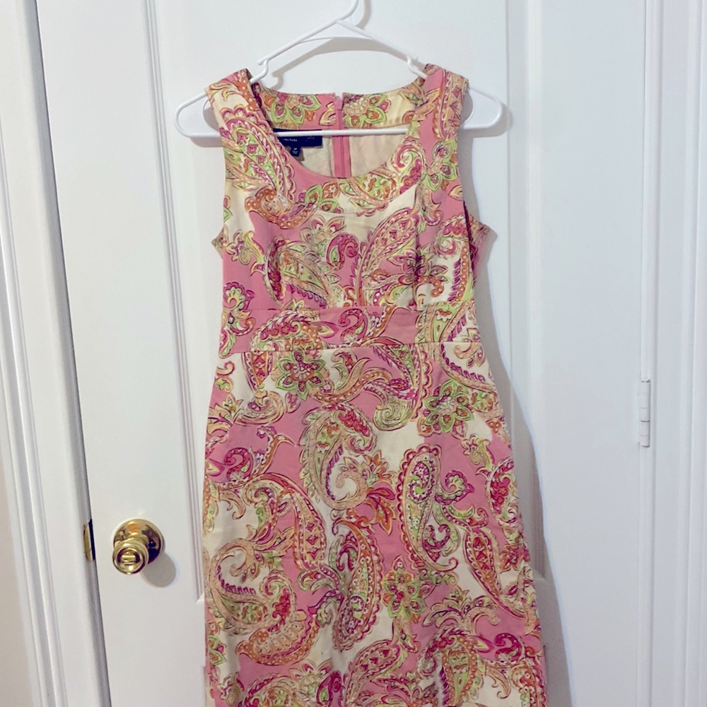 Jones New York signature petite pink and orange snd white paisley dress sz 4p